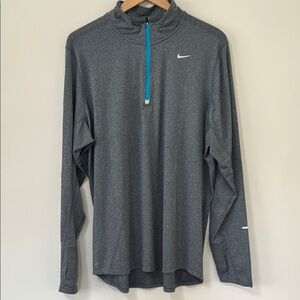 Nike Men’s Gray Half-Zip Performance Pullover with Blue Zip